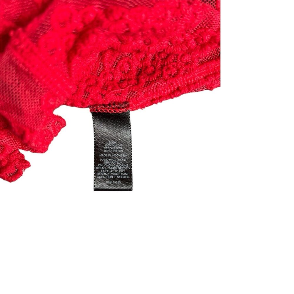 Express Red Lace Mesh Overlay Top Size Small Floral Embroidered Scalloped - Picture 13 of 14